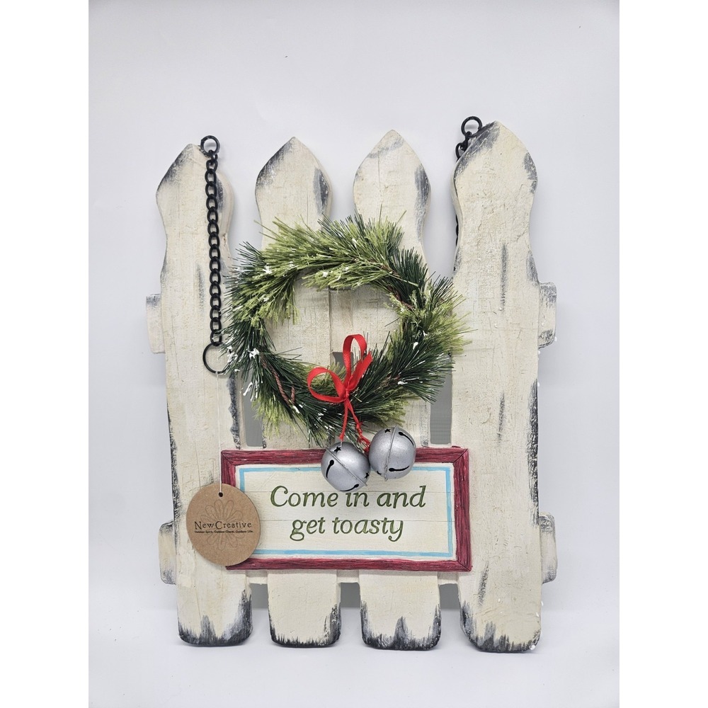 Vintage NIB Farmhouse Christmas Picket Fence Wall Hanging Come In Get Toasty